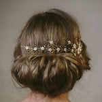 Sylvie gold crystal and mother of pearl bridal hair vine headpiece