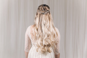 Silver crystal and freshwater pearl floral wedding hairvine - Thea