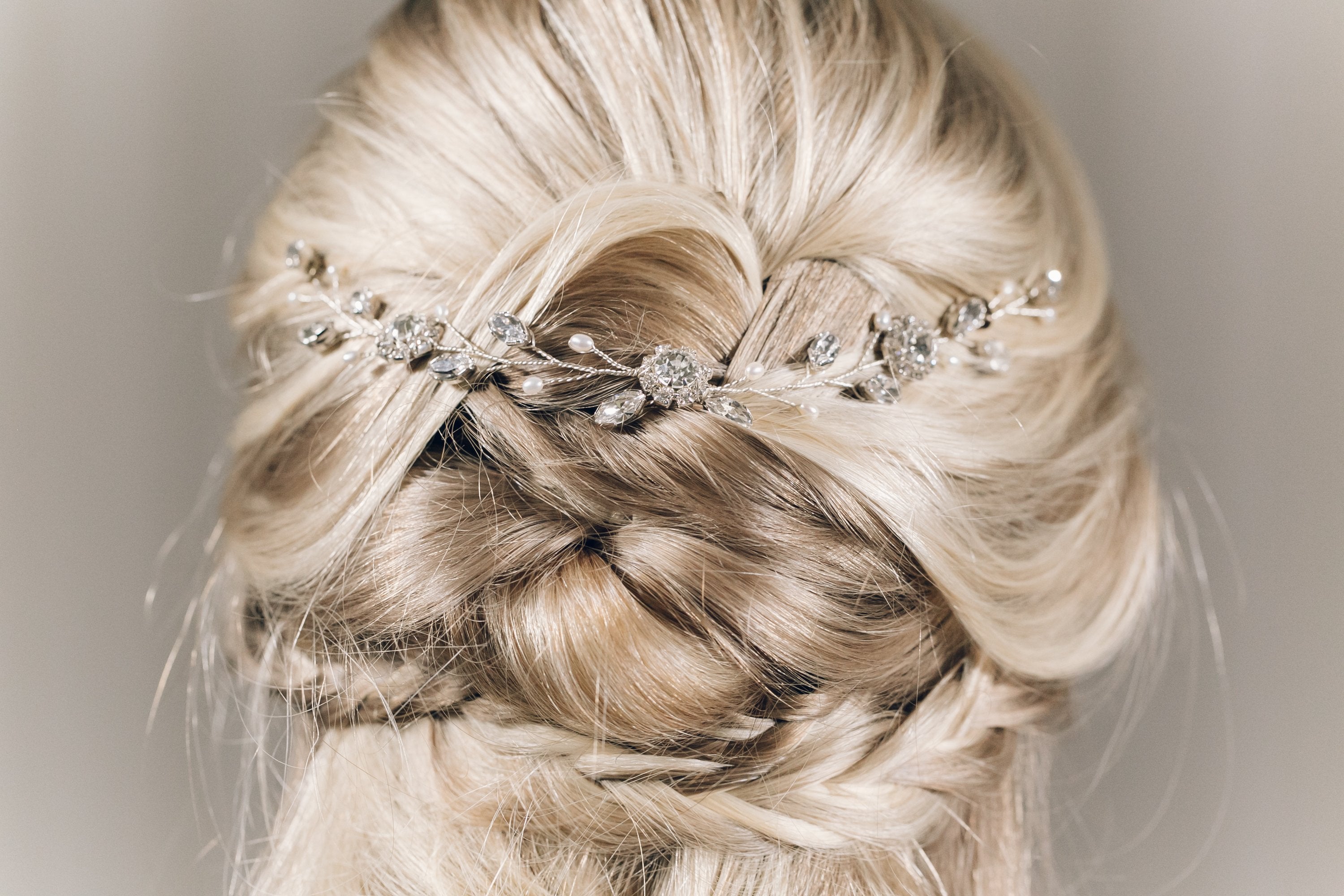 Crystal and pearl bridal delicate half up updo wedding hairvine - Thea