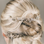 Crystal and pearl bridal delicate half up updo wedding hair vine - Thea