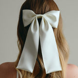 Valeria ivory satin hair bow clip