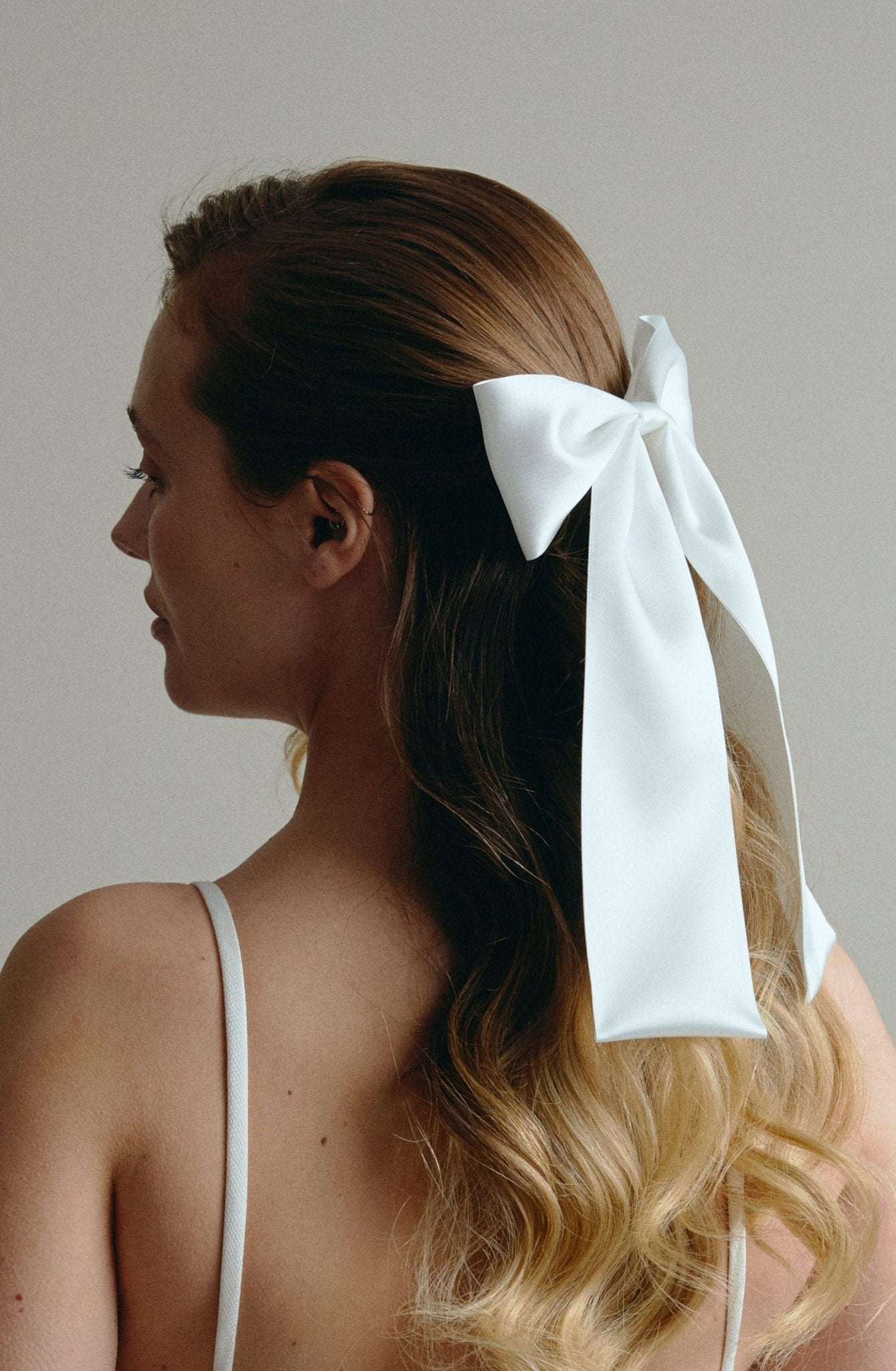 Valeria white satin hair bow clip