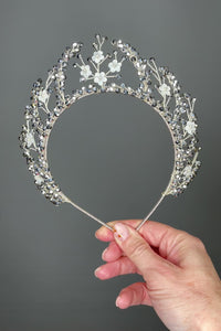 Silver laboradite crystal flower wedding crown