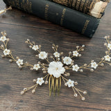 Gold rose gold or silver flower bridal hair vine comb - Sylvie - Debbie Carlisle