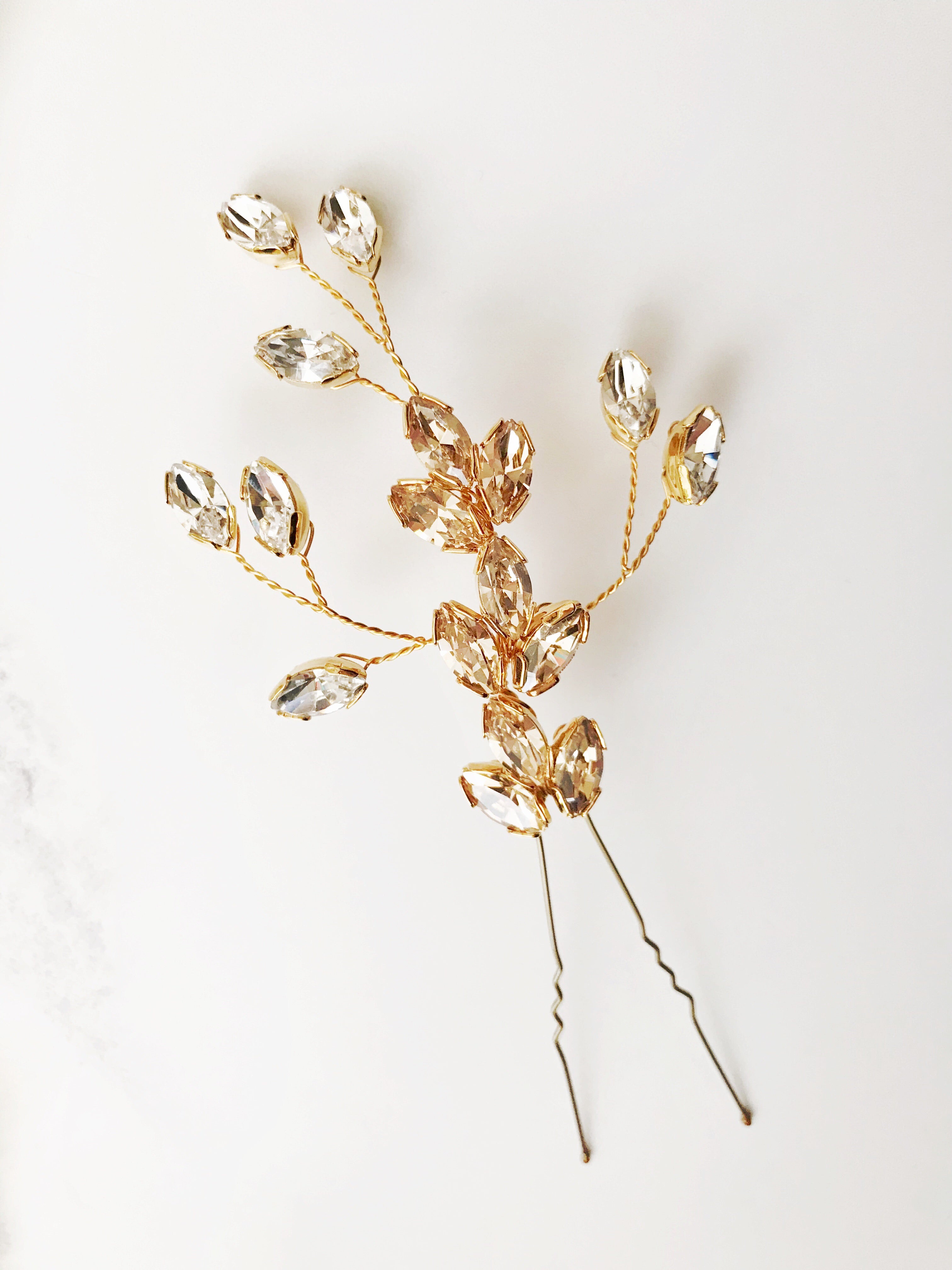 Large Swarovski crystal wedding hair pin in gold - Nova