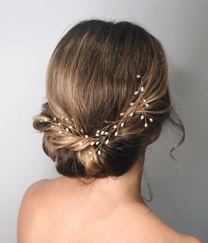 Pearl botanical branch wedding hair vine - Small Rosemary