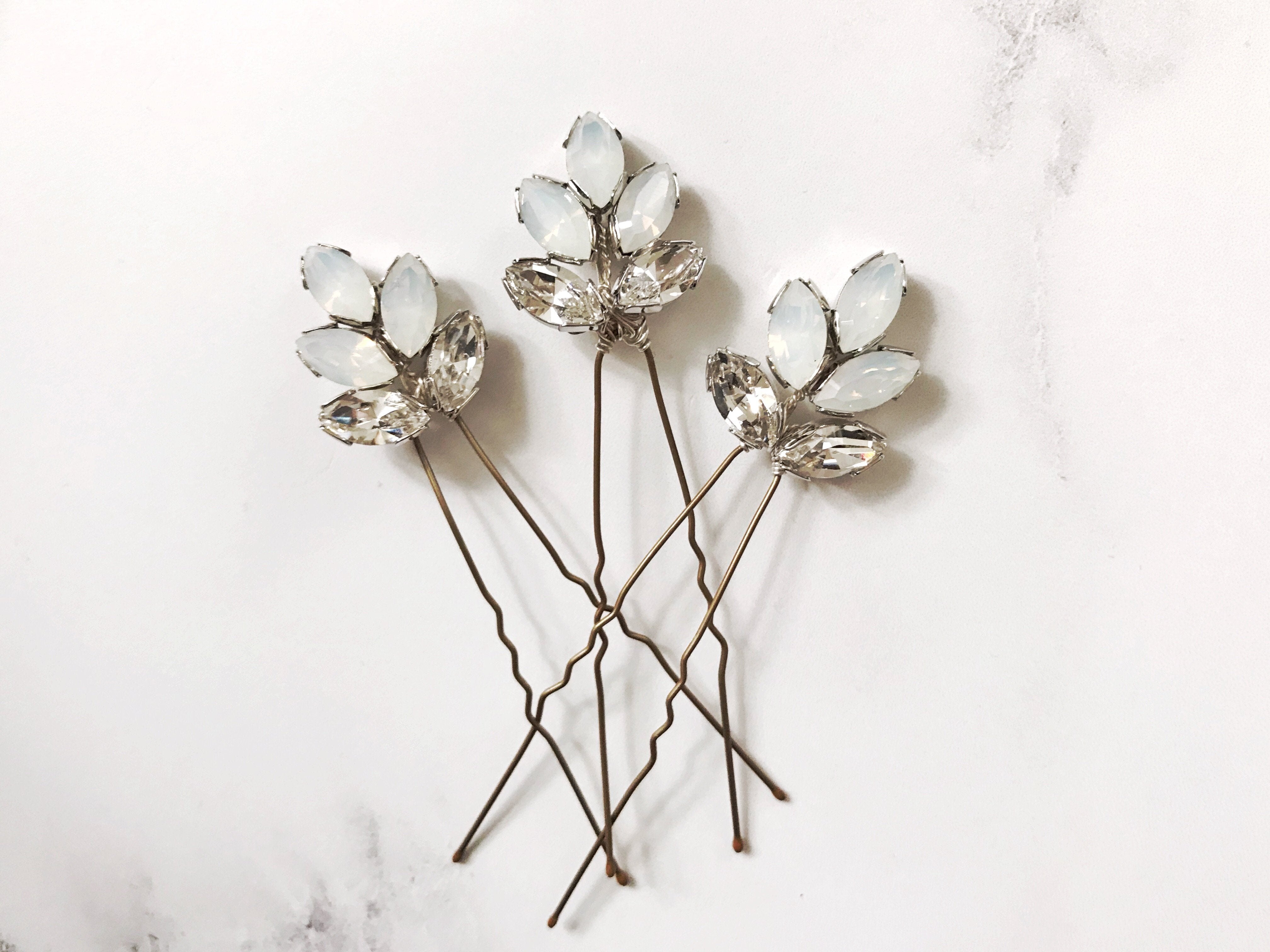Swarovski crystal bridal hair pin trio in opal - Lyra