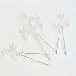 Silver freshwater pearl cluster wedding hairpins trio set - Celeste