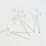 Silver freshwater pearl cluster wedding hairpins trio set - Celeste