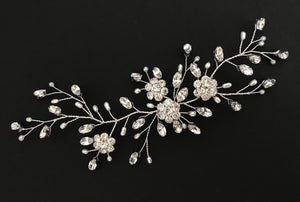 Floral silver crystal wildflower bridal hair vine - Stella