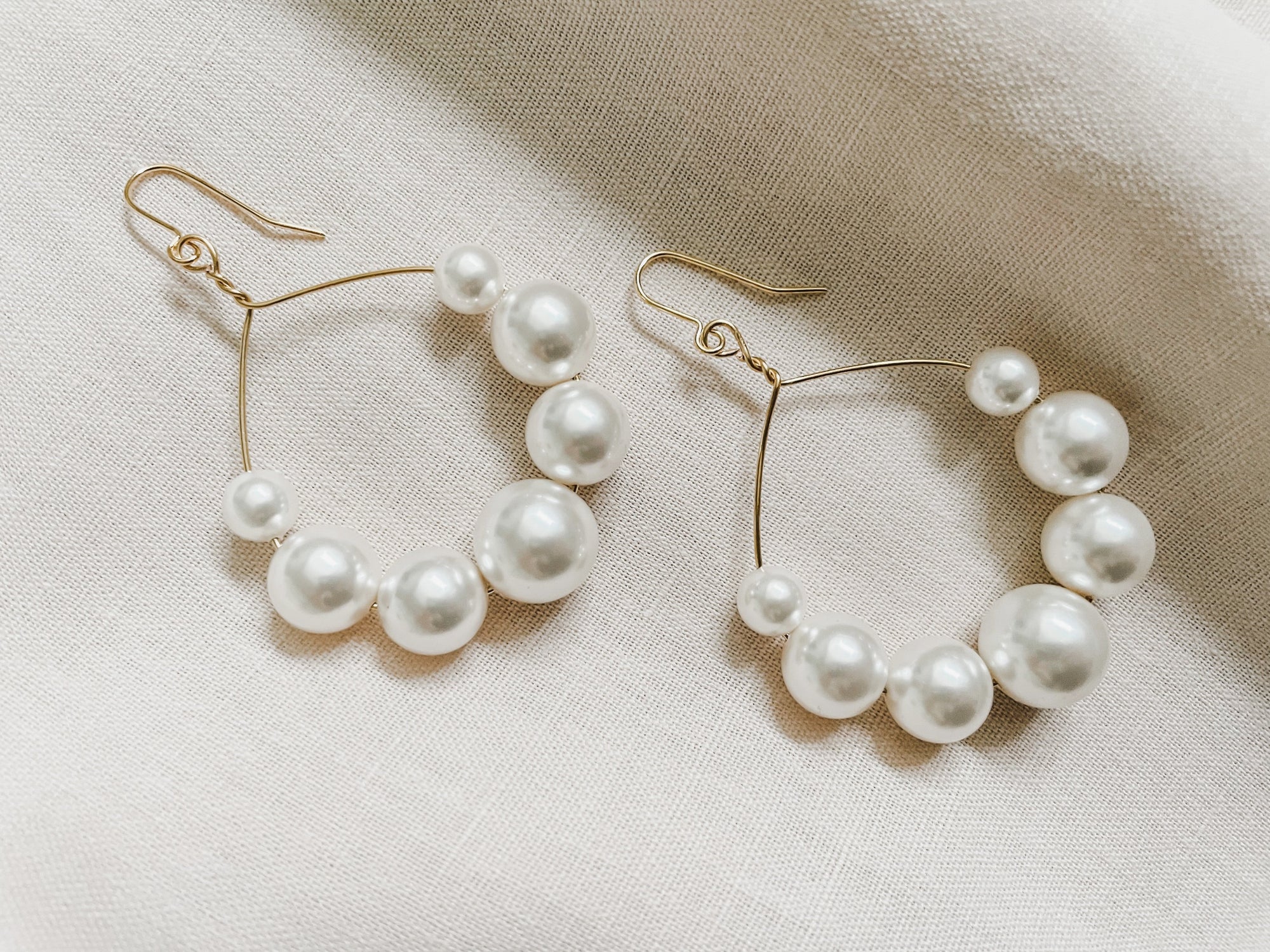 Mona Swarovski Pearl silver or gold plated hoop earrings by debbiecarlisle.com