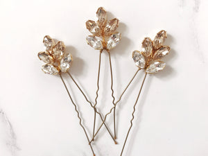 Swarovski crystal bridal hairpin trio in gold - Lyra
