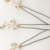 Small crystal and pearl gold wedding hairpins
