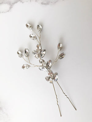 Large Swarovski crystal wedding hair pin in silver - Nova