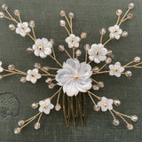 Gold rose gold or silver flower bridal hair vine comb - Sylvie - Debbie Carlisle