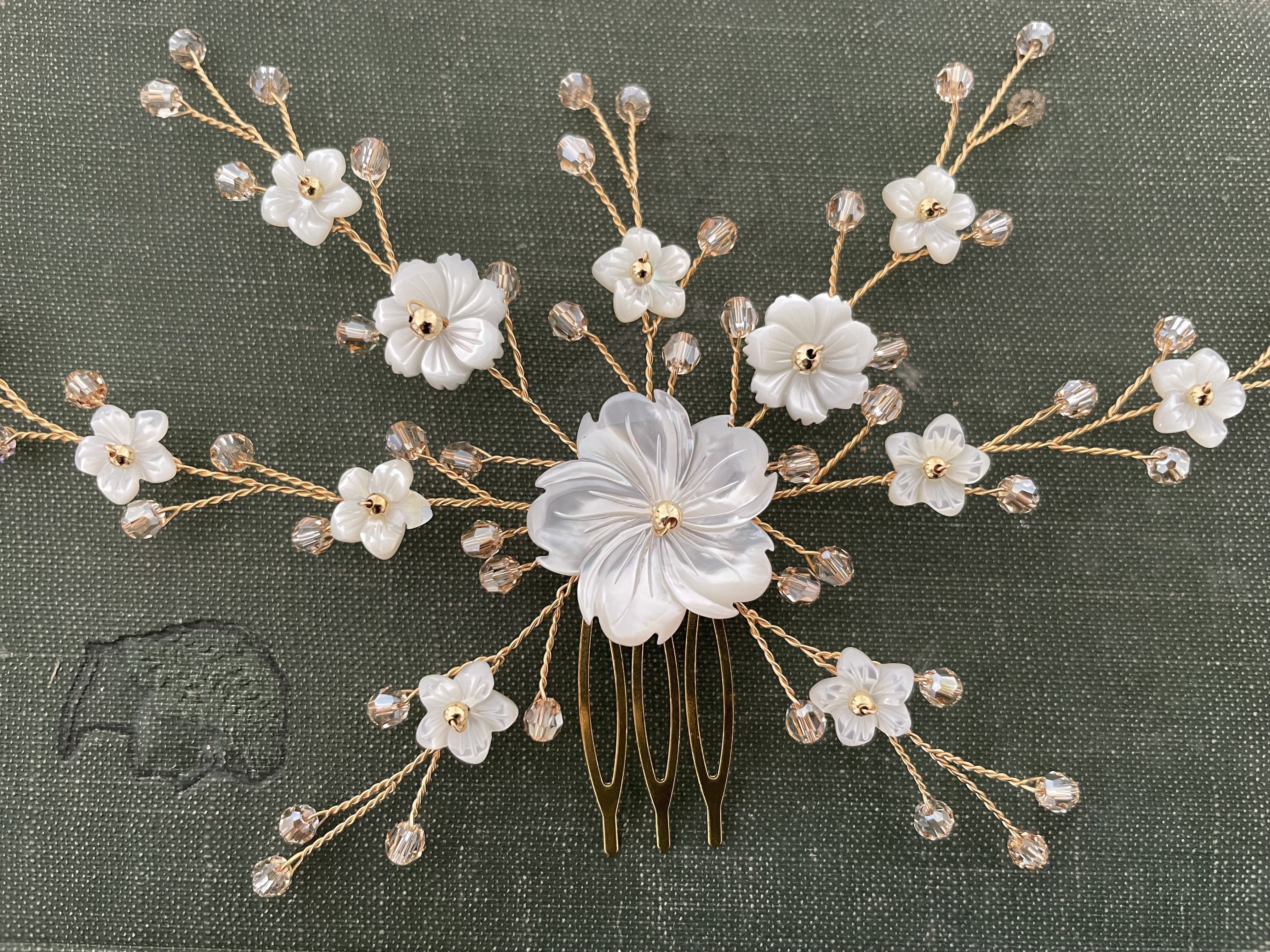 Gold rose gold or silver flower bridal hair vine comb - Sylvie - Debbie Carlisle