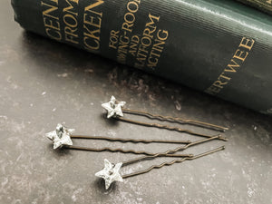 Star crystal hairpins in gold or silver - Star