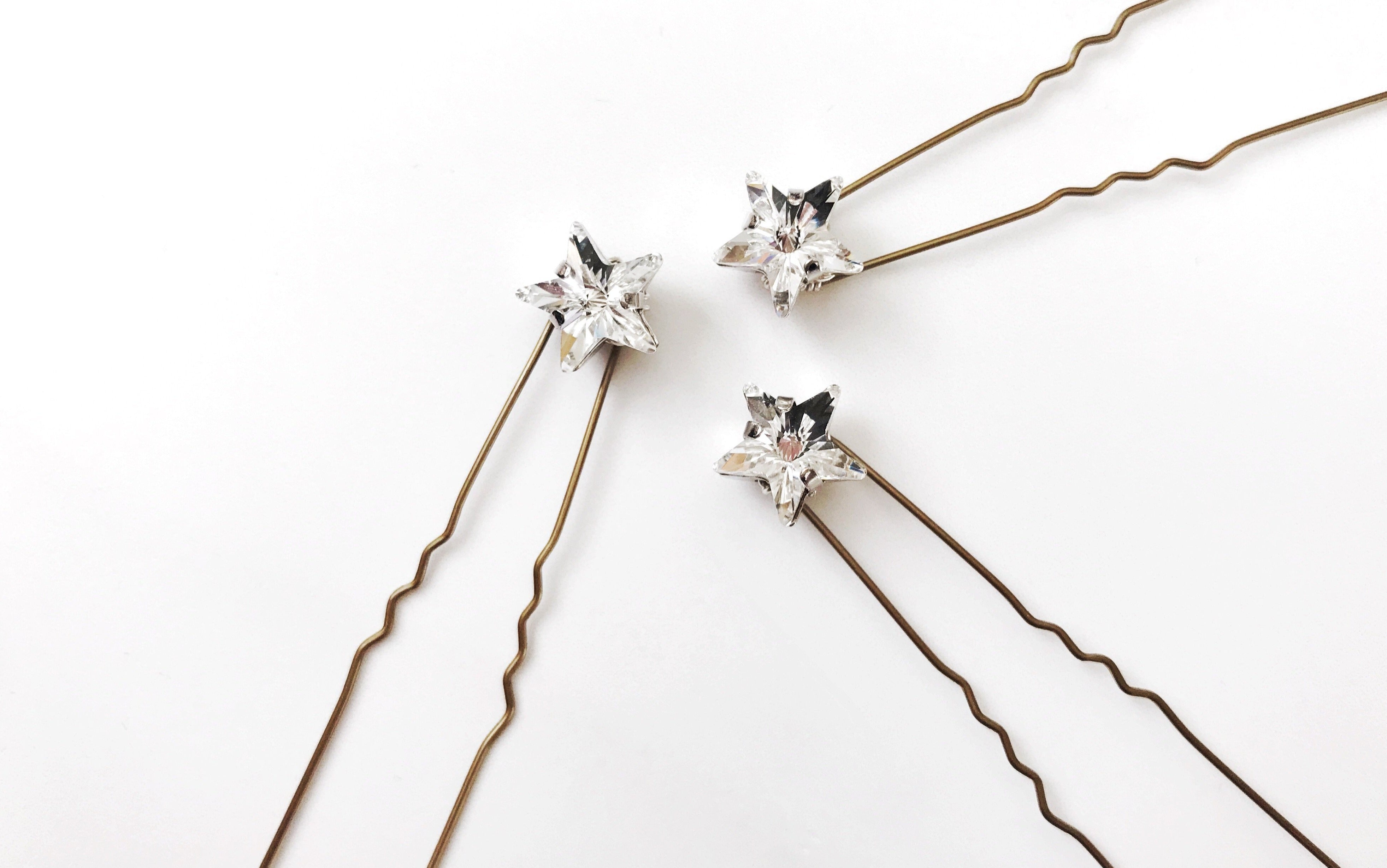 Star Swarovksi crystal hair pins in silver - Star