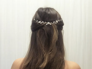 Silver crystal and pearl wedding hair vine - Thea