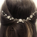 Silver crystal and pearl bridal hair vine - Thea